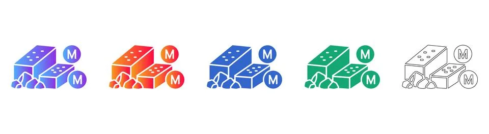 Construction Bricks with Letter M Icon Set Ilustración de archivo