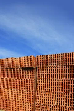 Construction bricks stacked pattern red clay 写真素材