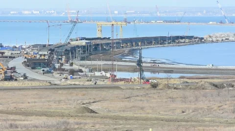 Construction of a bridge across the Kerch Strait, Stock Footage 69238132