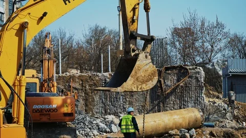 Construction of a bridge or highway. Construction equipment. Stock Footage 106038707