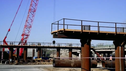 Construction of bridge support during the construction Stock Footage 220617702