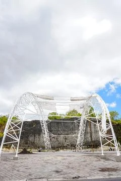 Construction of bridge supporting steel frames on field land Stock Photos