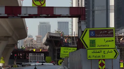 Construction of bridge at traffic interchange. Dubai, UAE - February 11, 2026 Video stock 330055705