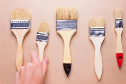Construction brushes different sizes Stock Photos