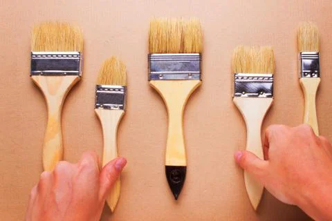 Construction brushes different sizes Stock Photos