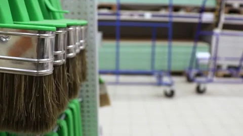 Construction brushes in the store. Hardware store Stock-Footage 208116029