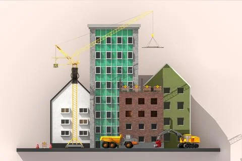Construction of building 3d illustration Stock Illustration