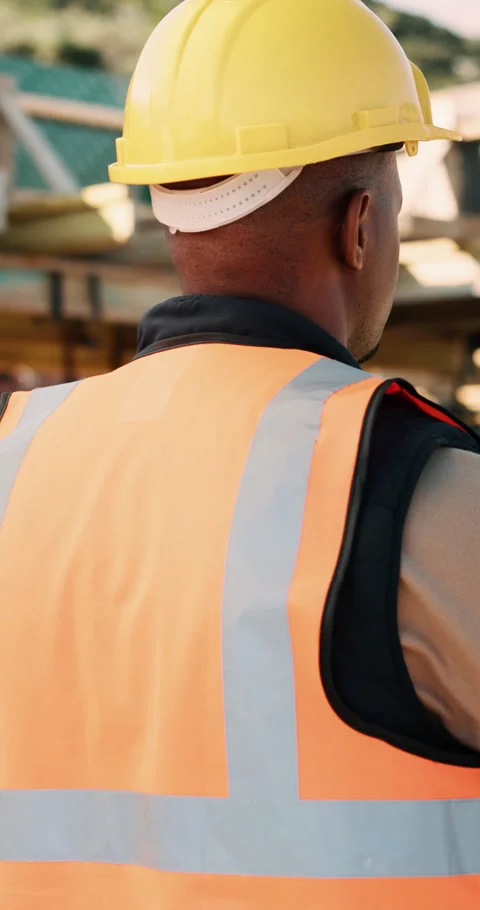 Construction, building and back of man with reflection, inspiration and planning Stock Footage 336241315