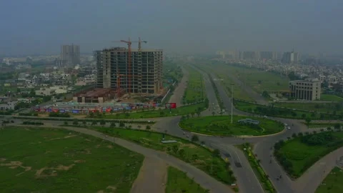 Construction Building and Circular road top view at the new city in india Stock Footage 221736841