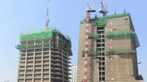 Construction building and crane movement time lapse Stock Footage 46165291