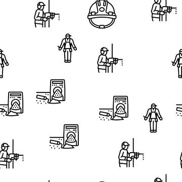 Construction Building And Repair Vector Seamless Pattern Stock Illustration