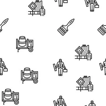 Construction Building And Repair Vector Seamless Pattern Stock Illustration