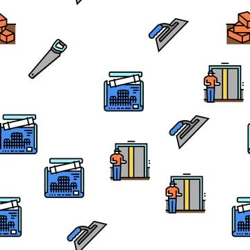 Construction Building And Repair Vector Seamless Pattern Stock Illustration