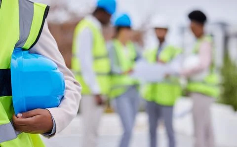 Construction, building and team of engineers on site for creative, planning and Fotos de archivo