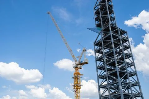 Construction of building a beautiful sky background. Steel Structures. Constr Stock Photos