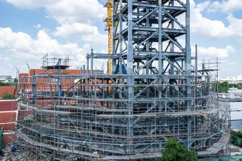 Construction of building a beautiful sky background. Steel Structures. Constr Stock Photos