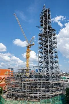 Construction of building a beautiful sky background. Steel Structures. Constr Stock Photos