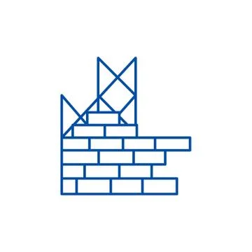 Construction, building brick wall line icon concept. Construction, building Ilustración de archivo