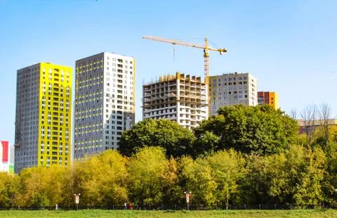Construction of building. Construction new building with the crane. Stock Photos
