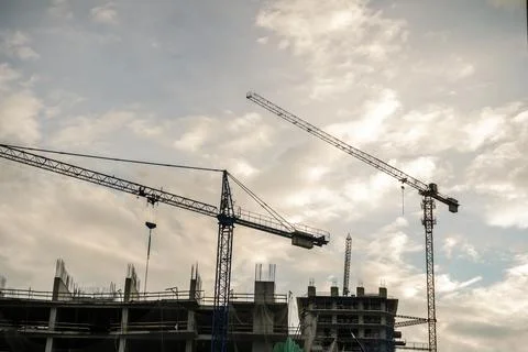 Construction of a building. Construction site with crane. Business, development 写真素材