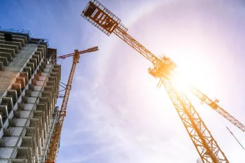 Construction of a building. Construction site with crane. Business, development 写真素材