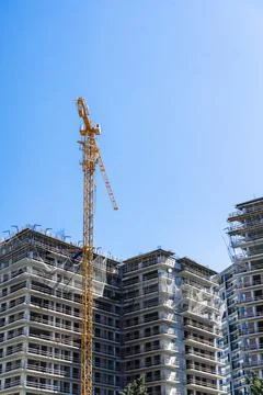 Construction of a building. Construction site with crane. Business, development 写真素材