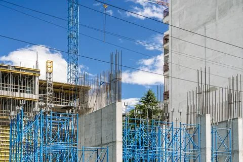 Construction of a building. Construction site with crane. Business, development 写真素材