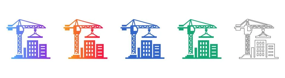 Construction Building Crane Icon Set Stock Illustration