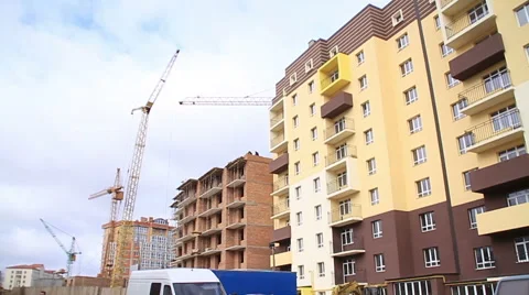 Construction. Building. Cranes. Video stock 53825242