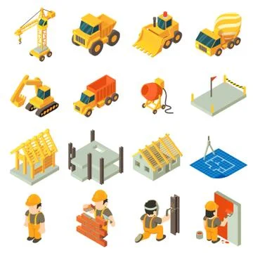 Construction building icons set, isometric style Stock Illustration