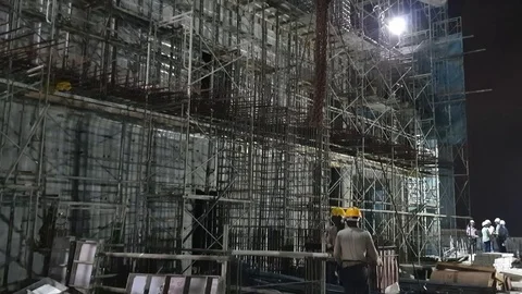 Construction Building at Night Stock Footage 127109534