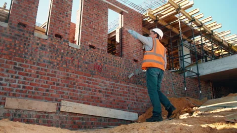 Construction, building or man on site with review, progress or safety check of Stock Footage 336220570