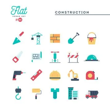 Construction, building, project, tools and more, flat icons set Illustrazione stock