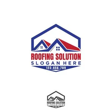 Construction building roofing solution service logo icon design template Illustrazione stock