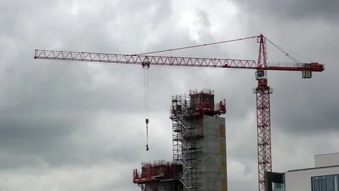 Construction building site tower crane storm clouds Stock Footage 74164133