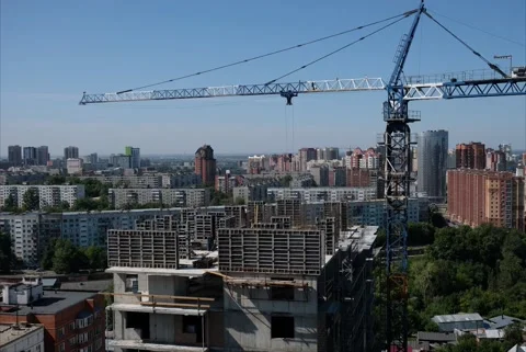 Construction building timelapse with crane and workers. One day Stock Footage 139289691
