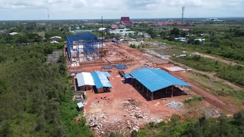 Construction of a building using iron as the frame Stock Footage 325642527