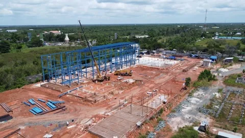 Construction of a building using iron as the frame Stock Footage 326196311
