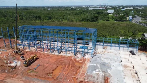 Construction of a building using iron as the frame Stock Footage 326197096