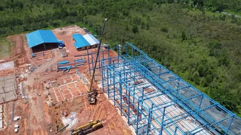 Construction of a building using iron as the frame Stock Footage 327049301
