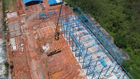 Construction of a building using iron as the frame Stock Footage 327049419