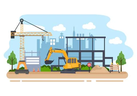 Construction of Building Vector illustration. Architecture Makes Foundation,  Stock Illustration