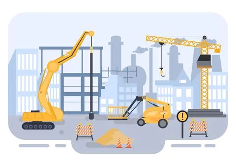Construction of Building Vector illustration. Architecture Makes Foundation,  Illustrazione stock