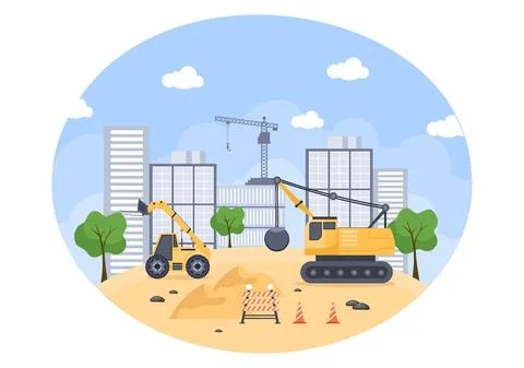 Construction of Building Vector illustration. Architecture Makes Foundation,  Stock Illustration