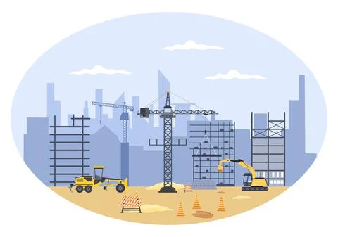 Construction of Building Vector illustration. Architecture Makes Foundation,  스톡 일러스트