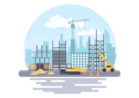 Construction of Building Vector illustration. Architecture Makes Foundation,  Stock Illustration
