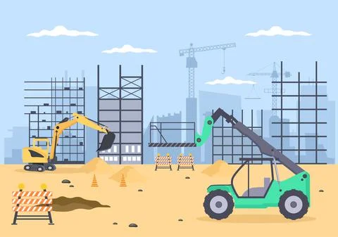 Construction of Building Vector illustration. Architecture Makes Foundation,  Stock Illustration