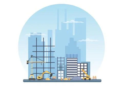 Construction of Building Vector illustration. Architecture Makes Foundation,  Illustrazione stock