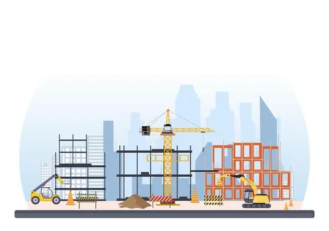 Construction of Building Vector illustration. Architecture Makes Foundation,  Stock Illustration