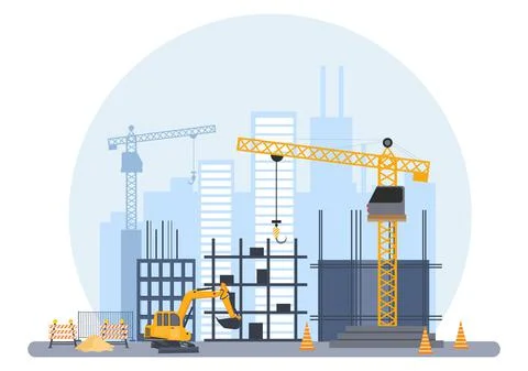 Construction of Building Vector illustration. Architecture Makes Foundation,  스톡 일러스트